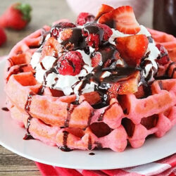 Strawberry Pink Velvet Waffles